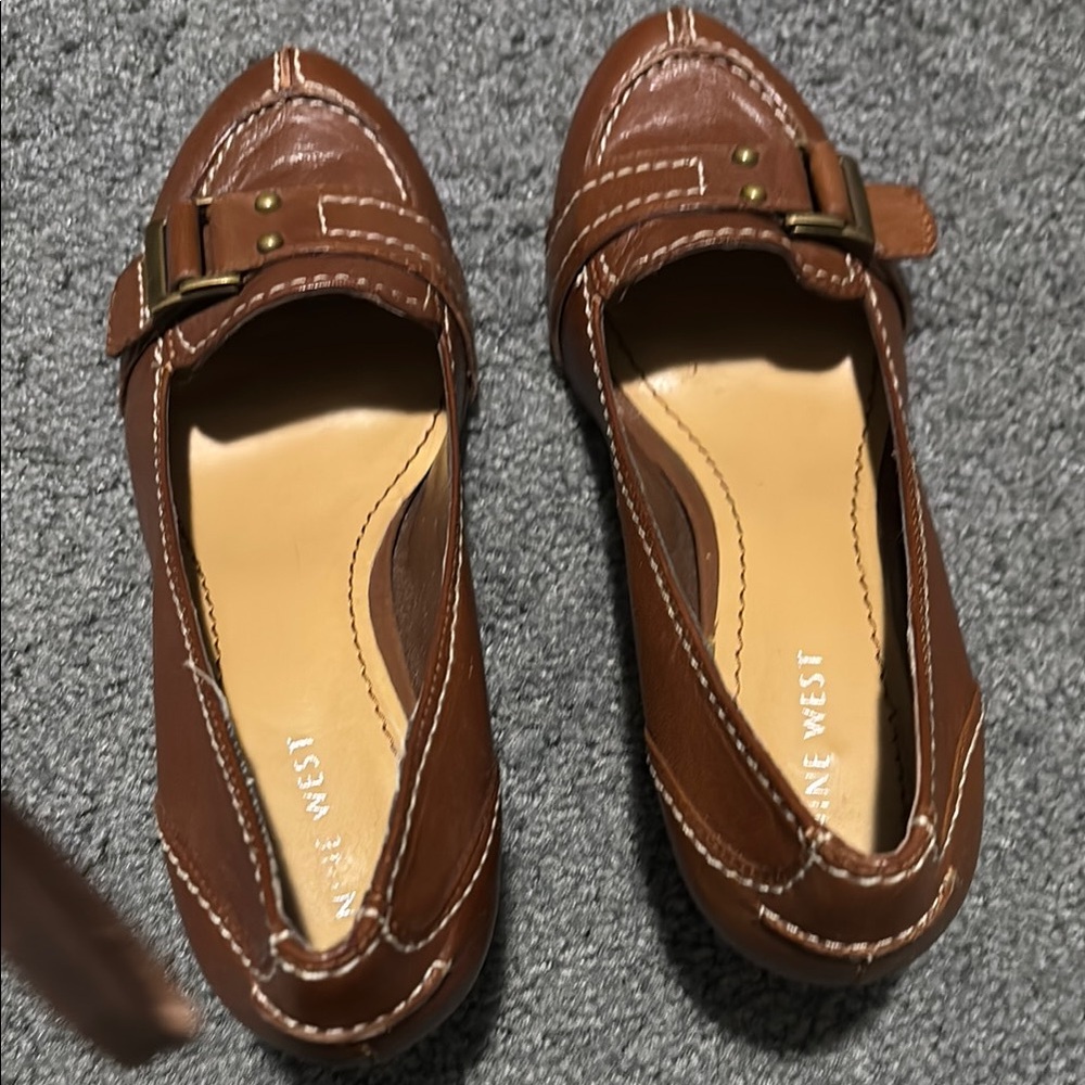 Nine West Brown Leather Loafers with Decorative Strap